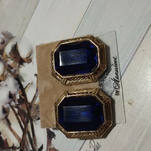 Deep blue sapphire color stunning costume earrings with surgical steel posts